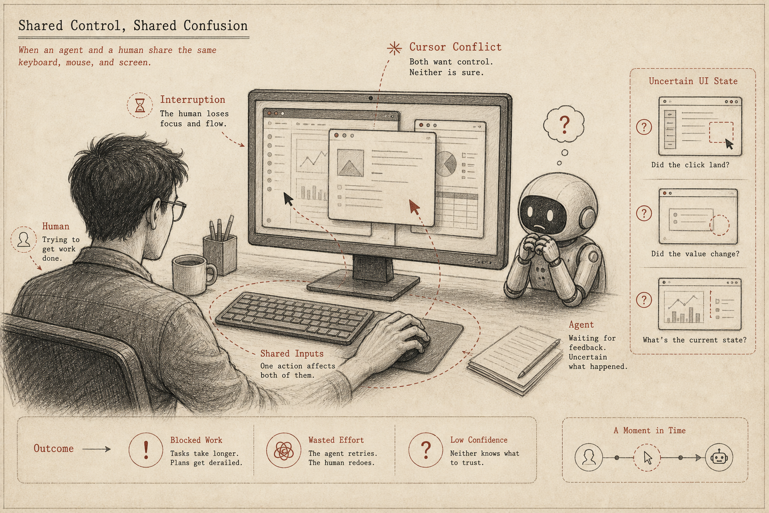 Human and agent conflicting over the same foreground desktop cursor